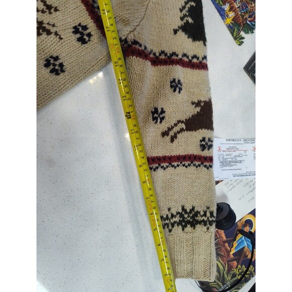 LL Bean Christmas Tree Reindeer Wool Cardigan Sweater Knot buttons Medium - Picture 4 of 6